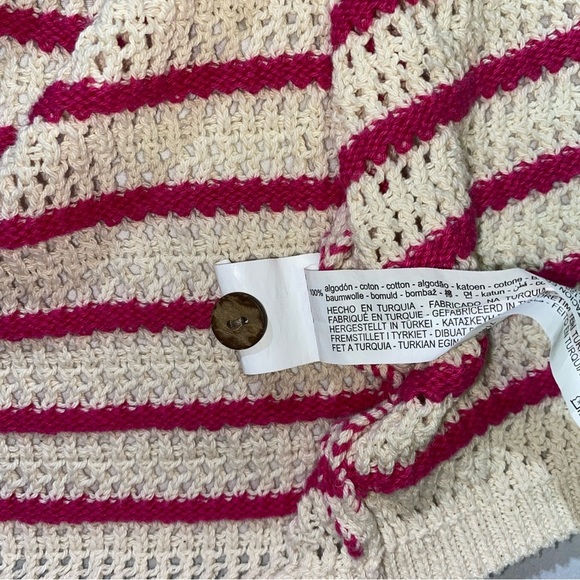 Zara Women's Pink and White Striped Crocheted Button Up Top Size Medium Y2K - Picture 8 of 8
